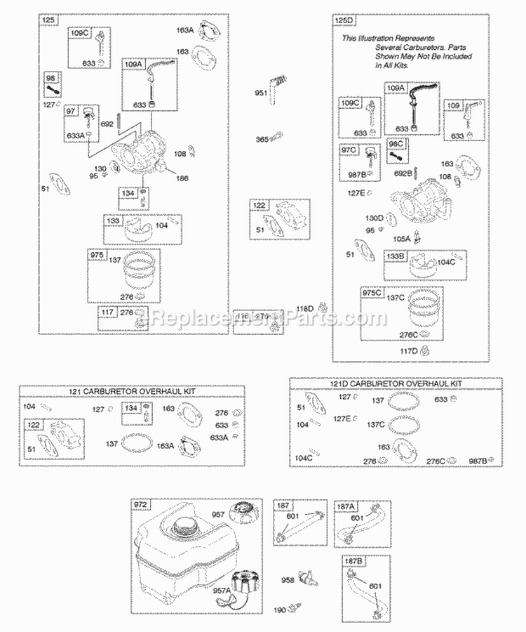 Carburetor Fuel Supply Diagram and Parts List for 121A12-0022-E1  Briggs and Stratton Engine